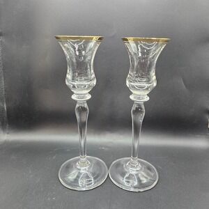 Vintage Gold Rim Cordial Glasses Set 2 Clear Stemware Liqueur Barware